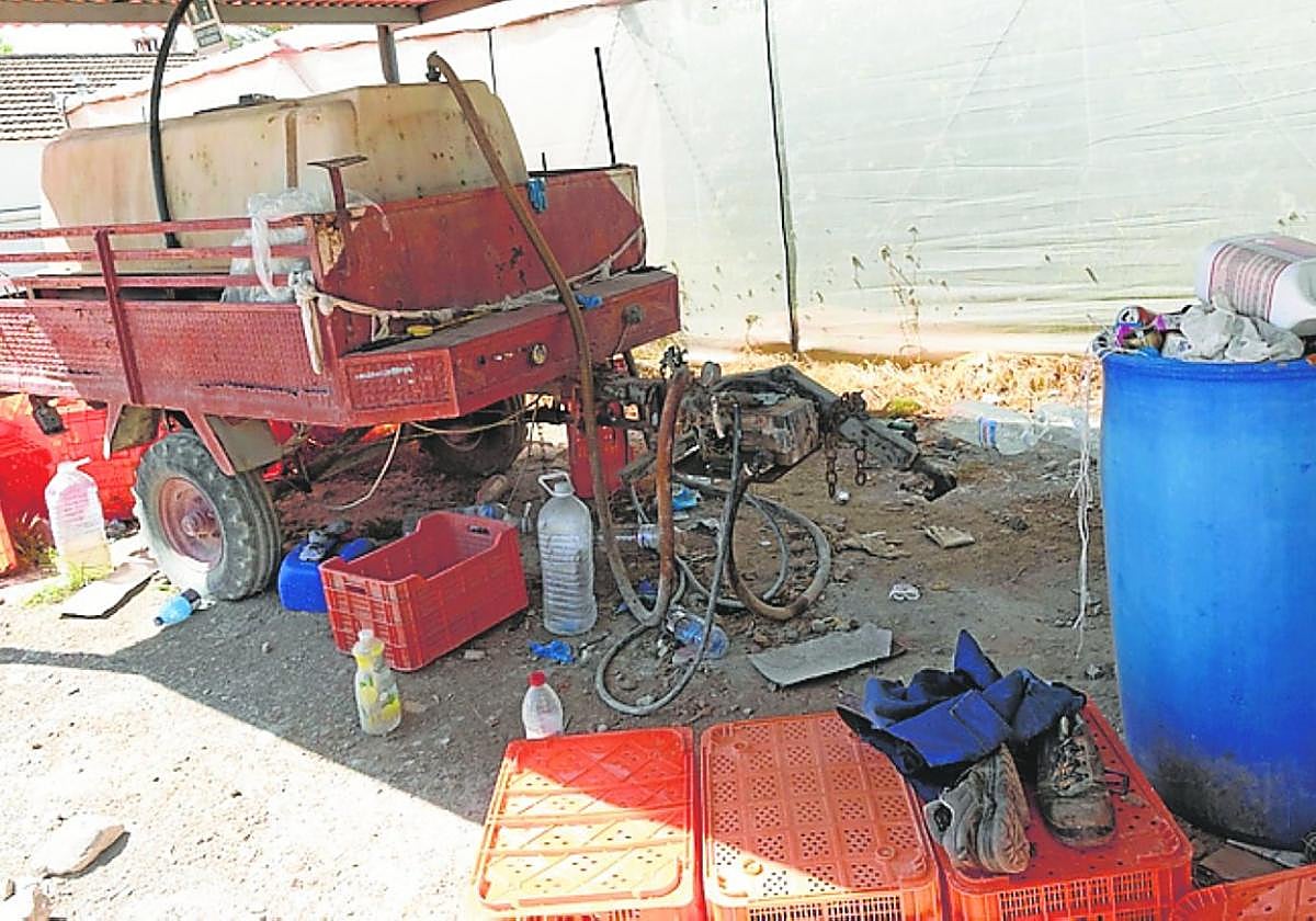 Zona de sombra donde trataron de reanimar al trabajador,tras sufrir un desmayo cuando recogía tomates.