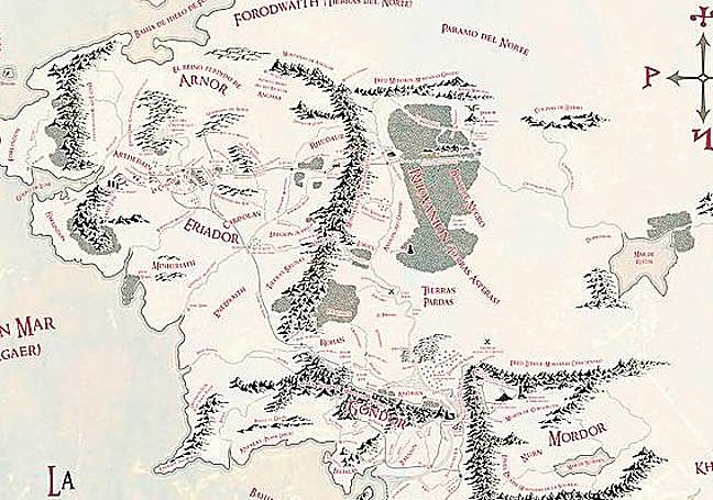 Mapa de la Tierra Media de 'El señor de los anillos' de Tolkien.