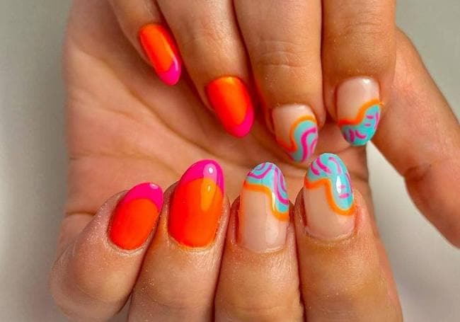 Nail design with fluorescent tones.