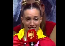 Eva Navarro durante la celebración de la selección femenina tras ganar el Mundial.