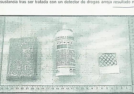 Foto del atestado de una de las pastillas aparentemente de hachís que dio positivo en MDMA.