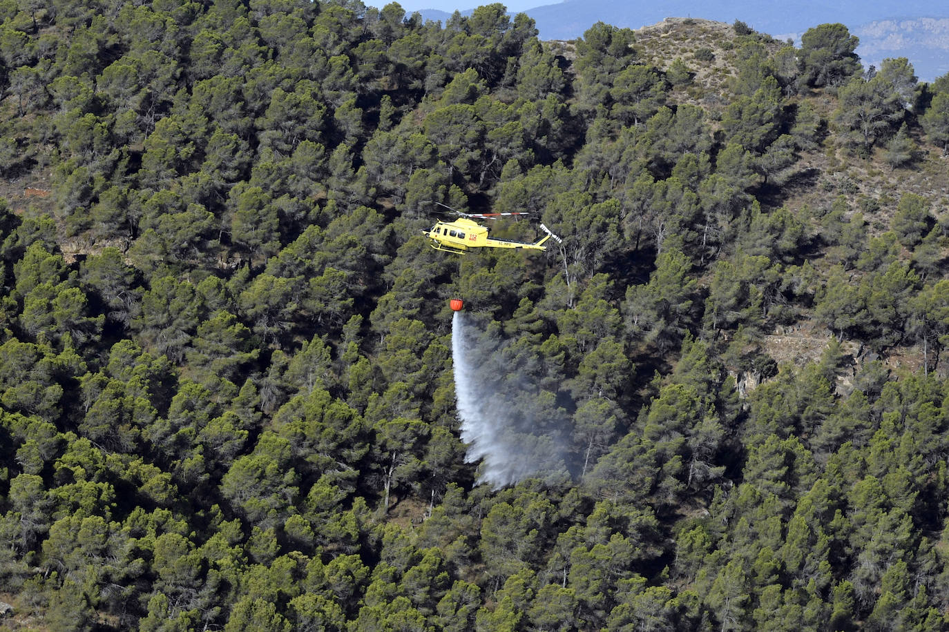 Los trabajos de extinción del incendio forestal en el parque regional del Valle en Murcia, en imágenes