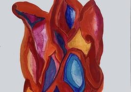 Corazón-flor de Paulina Real. «Las nuevas concreciones del paisaje oculto se tornan en mi obra más organicistas y ondulantes, fecundas y hedonistas a partes iguales, color y volumen en armonía compensada», afirma Paulina Real, autora de la ilustración.