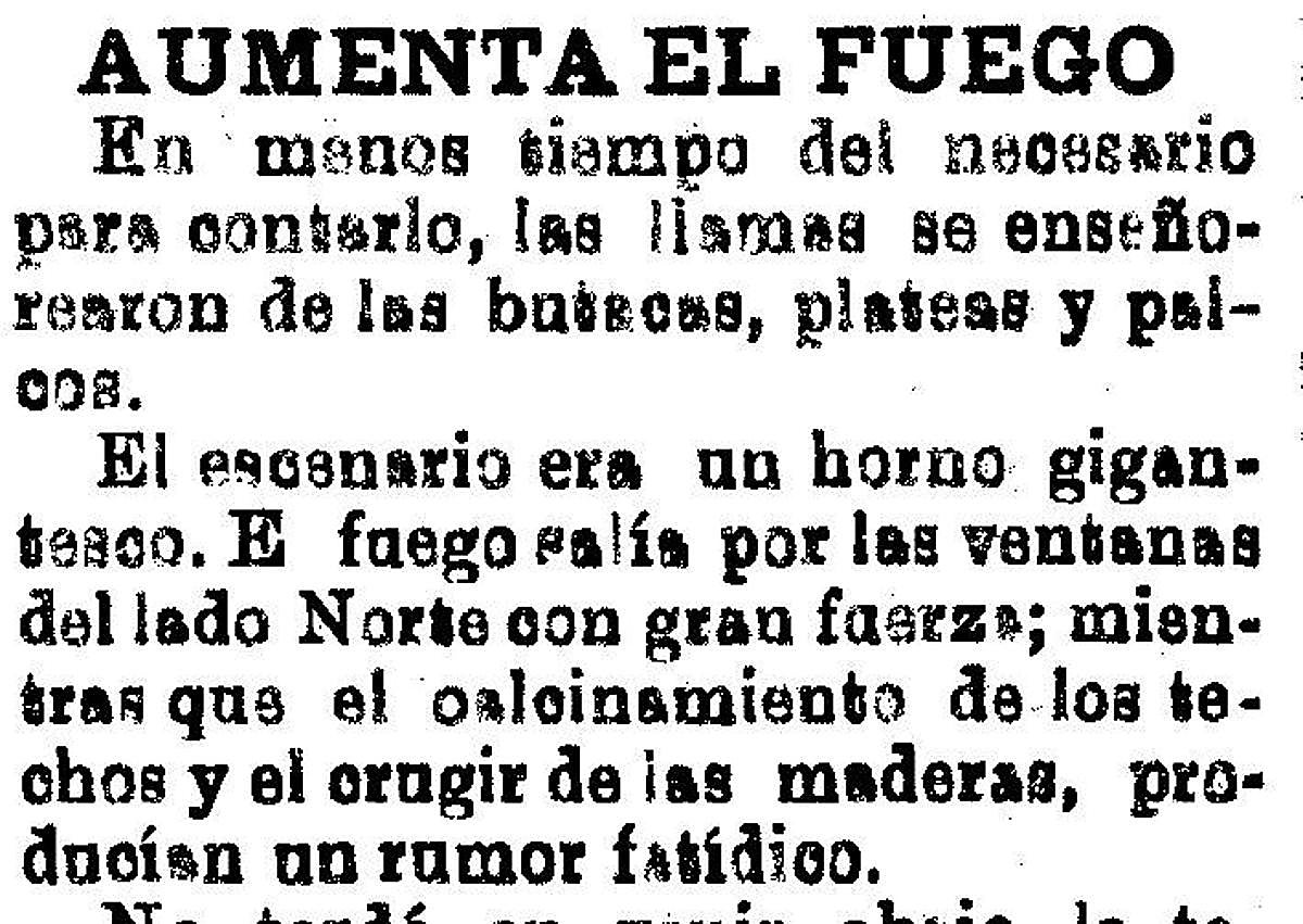 Imagen secundaria 1 - El cartel de los estrenos en la trágica noche del gran incendio de 1899. Los diarios murcianos publicaron cómo las llamas devoraron el Romea en 1899.
