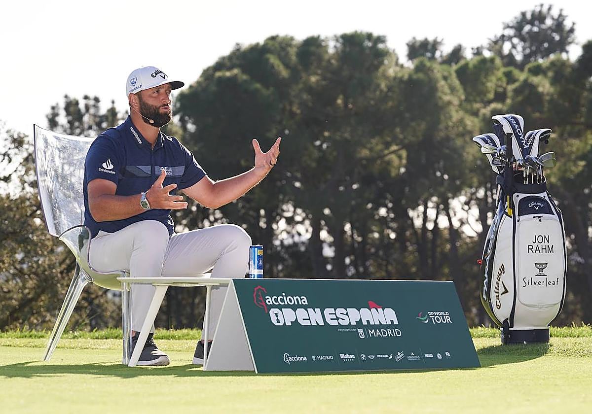 Jon Rahm durante la rueda de prensa a dos jornadas de que comience la competición.