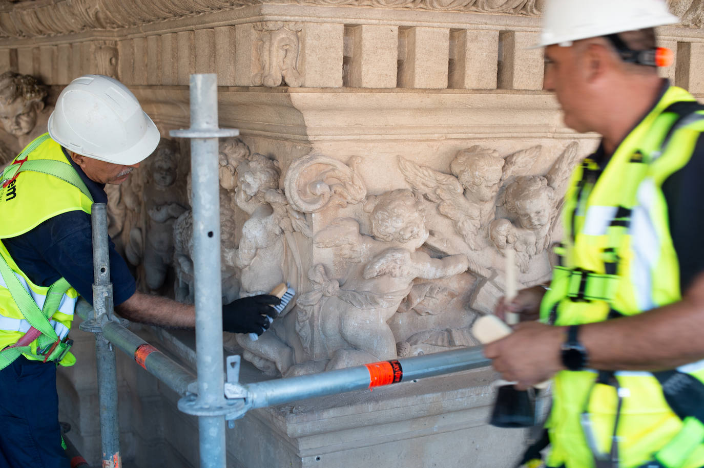 Las obras de restauración de la fachada de la Catedral de Murcia