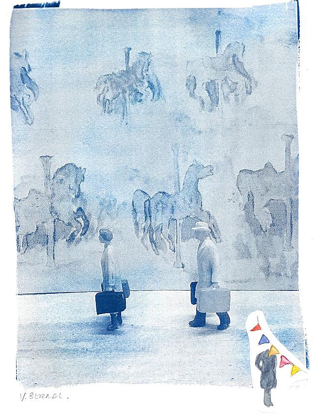 'Éxodo'. «El eco del bordón del peregrino dentro de mí resuena», escribe Francisco Martínez Corbalán en 'Éxodo', poema en el que se ha inspirado la artista Virginia Bernal. Pieza repleta de enigmáticas presencias y ausencias.