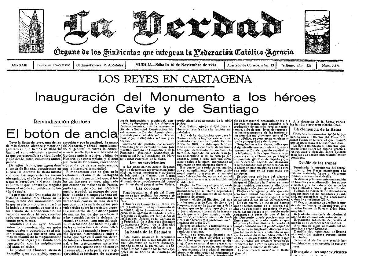 La inauguración en 1923 fue portada de LA VERDAD