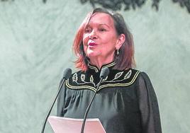 Clara Sánchez, durante su discurso de ingreso en la RAE.