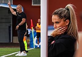 Randri García dando órdenes en un partido y Tamara García siguiendo un encuentro.