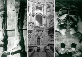 1. Crespo fotografió el esqueleto de los Vélez; 2. Instantánea antigua donde se aprecia la calavera; 3. Segunda fotografía inédita sobre la pieza histórica.