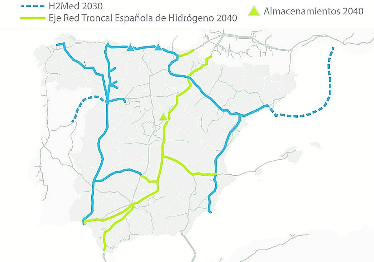 La propuesta inicial de Enagás,presentada en enero, contempla dos ejes principales y dos almacenamientos de hidrógeno.