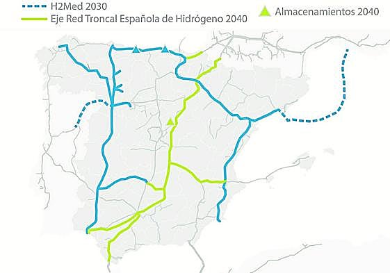 La propuesta inicial de Enagás,presentada en enero, contempla dos ejes principales y dos almacenamientos de hidrógeno.