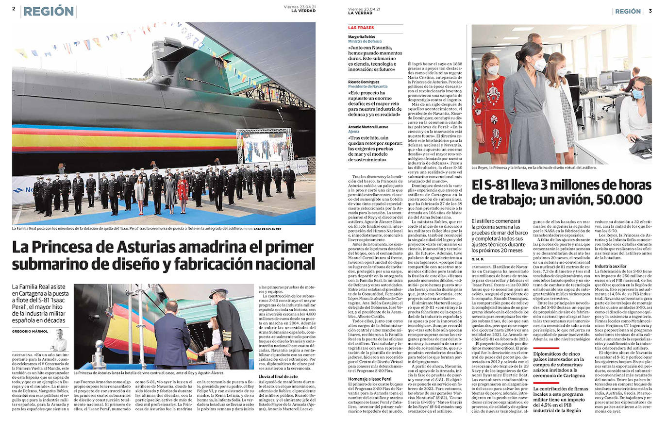 La ceremonia de puesta a flote del barco genera una gran expectación. Presiden la ceremonia los Reyes de España y sus hijas, la Princesa de Asturias, que ejerce de madrina, y la Infanta Sofía. El buque luce imponente en la grada del astillero.