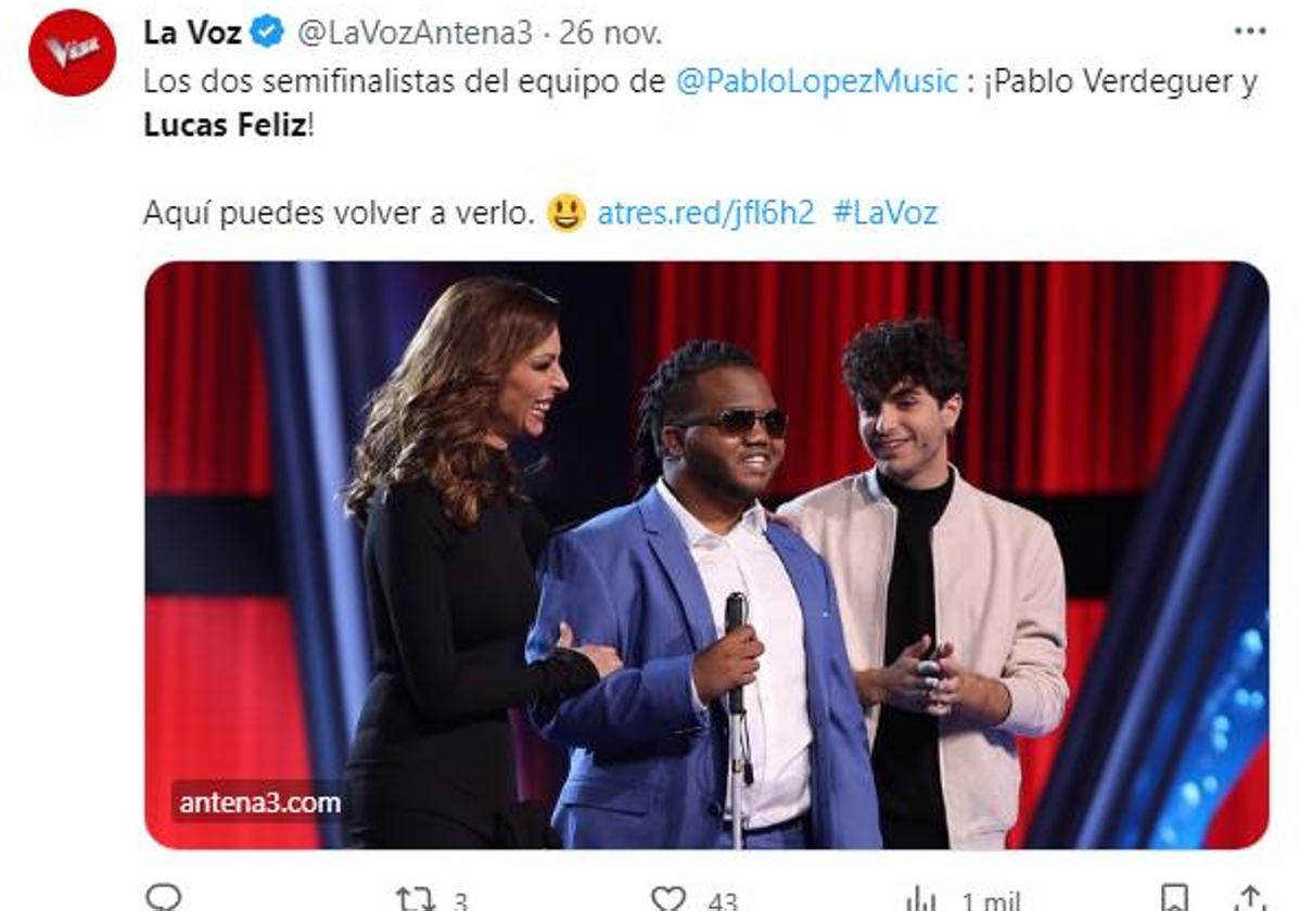 Lucas Feliz en 'La Voz'.