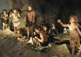 Recreación de una comunidad de neandertales.