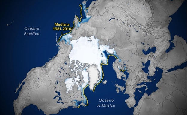 Promedio de la concentración de hielo marino en el Ártico el 25 de febrero de 2022.