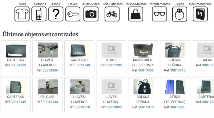 Últimos objetos encontrados que aparecen en la página web. 