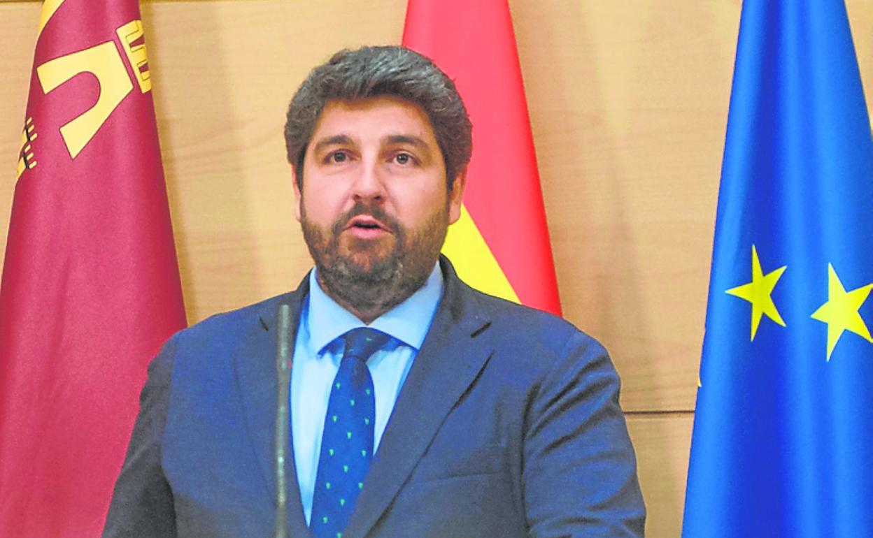 López Miras, durante su intervención de ayer. 