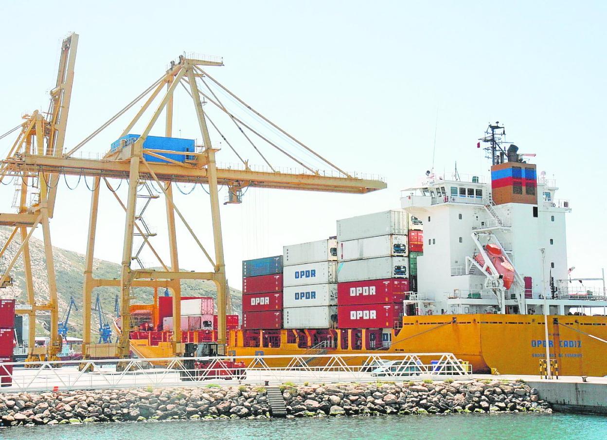 Un buque portacontenedores descargando en el puerto de Santa Lucía, en una foto de archivo. 