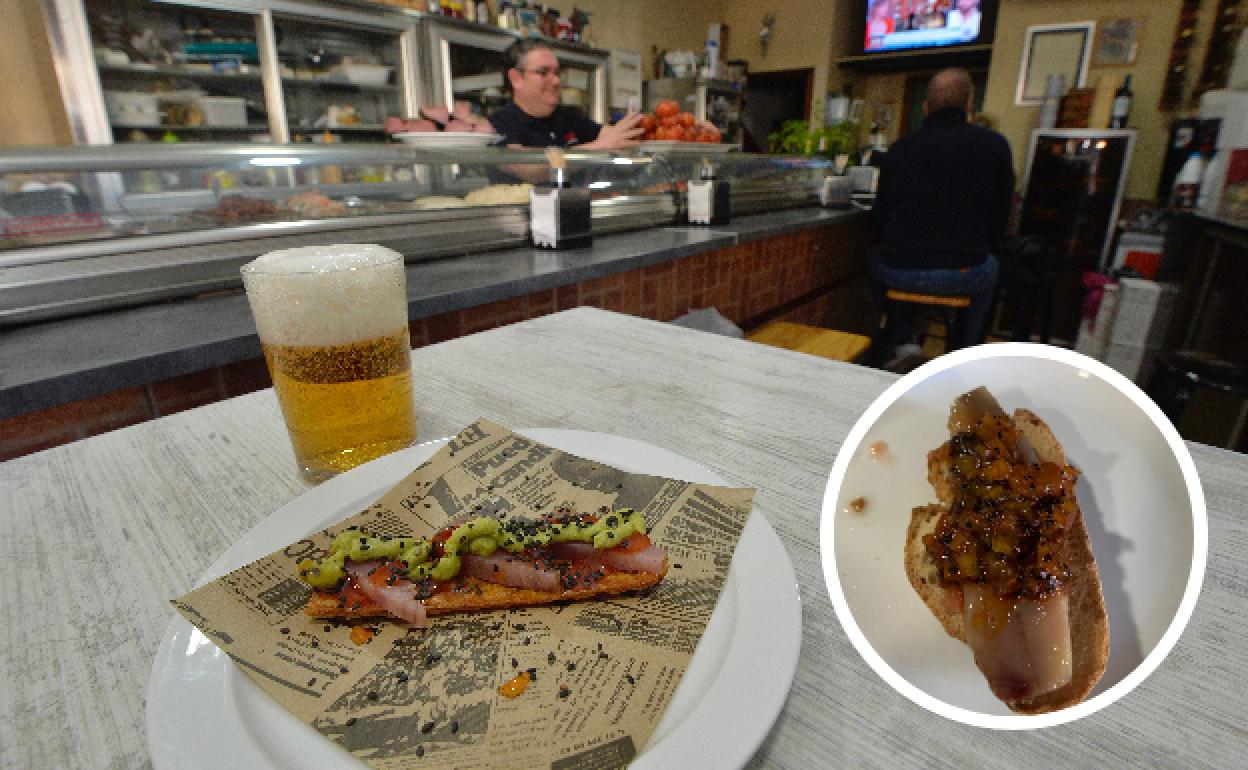 Milhojas de bonito con salsa japonesa y aguacate; sardina con pipirana.