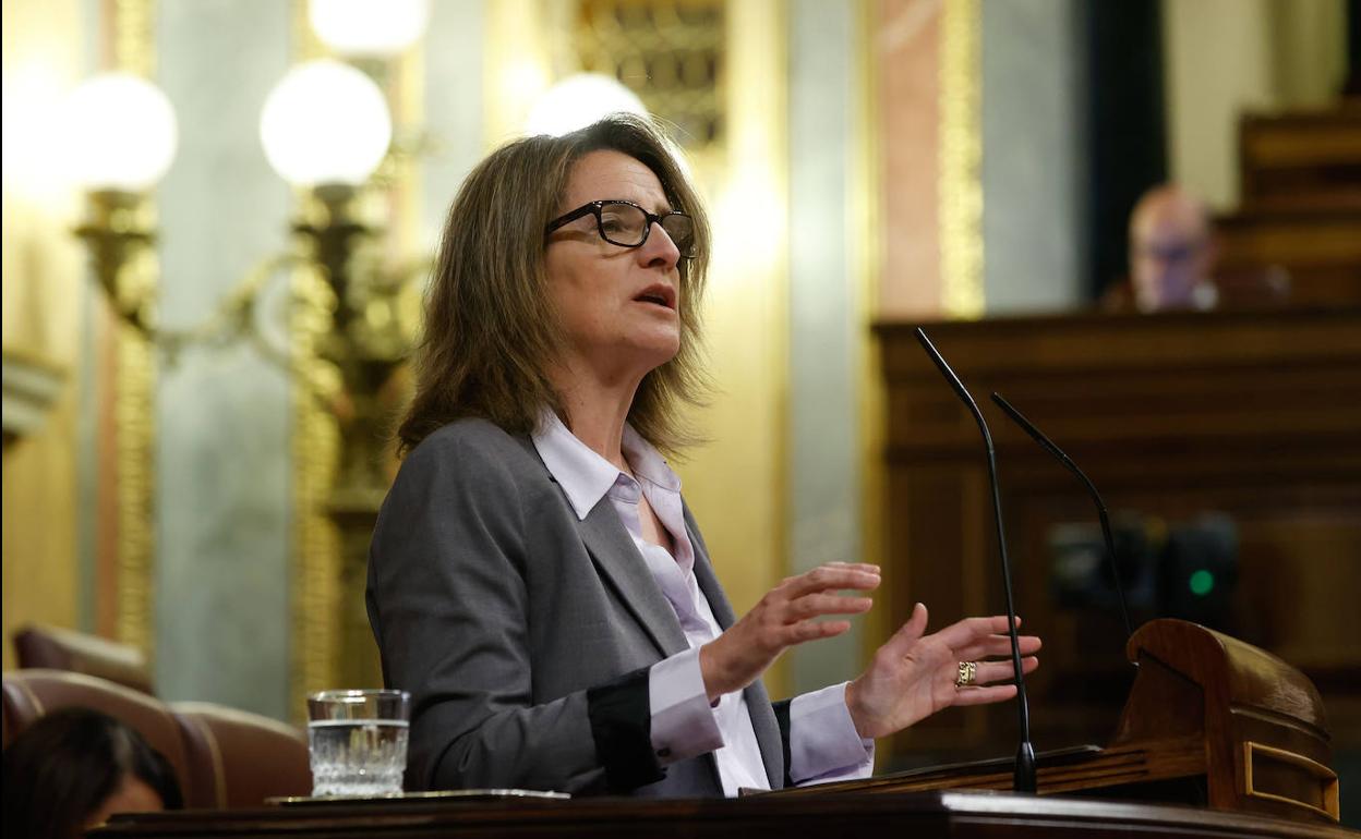 Teresa Ribera, hoy durante su intervención en el Congreso de los Diputados. 