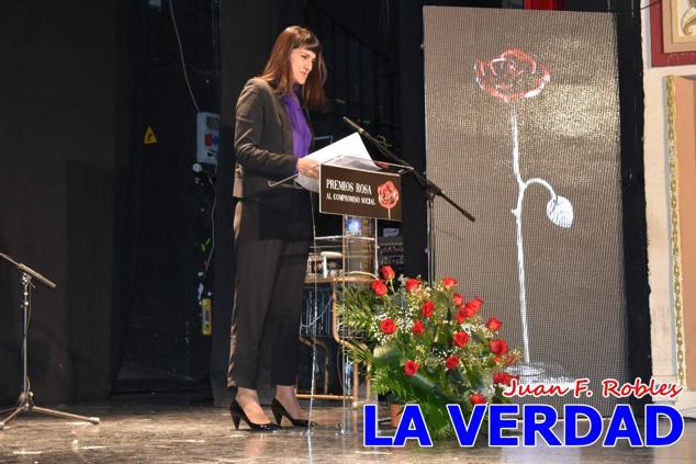 El teatro Thuillier acogió en la noche del pasado viernes el acto de entrega de la tercera edición de los Premios Rosa al Compromiso Social, organizado por el PSOE y Juventudes Socialistas. Los reconocimientos fueron entregados a Francisco Marín, presidente del gremio de editores de la Región de Murcia; a Juan Pedro Martínez, presidente de la cooperativa Frutas Caravaca; y a Francisca Baraza, presidenta de la Mancomunidad de los Canales del Taibilla.
