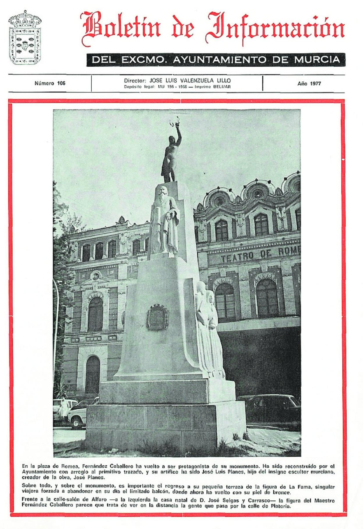 Al fin. El 'Boletín Informativo' del Ayuntamiento de Murcia dedicó una de sus portadas de 1977 a anunciar la rehabilitación de la obra.