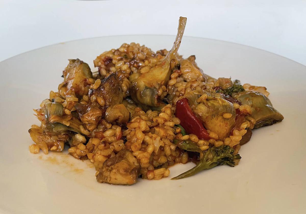 Arroz con boletus y verduras.