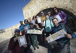 Un grupo de peregrinos, este domingo, a su llegada a Caravaca.