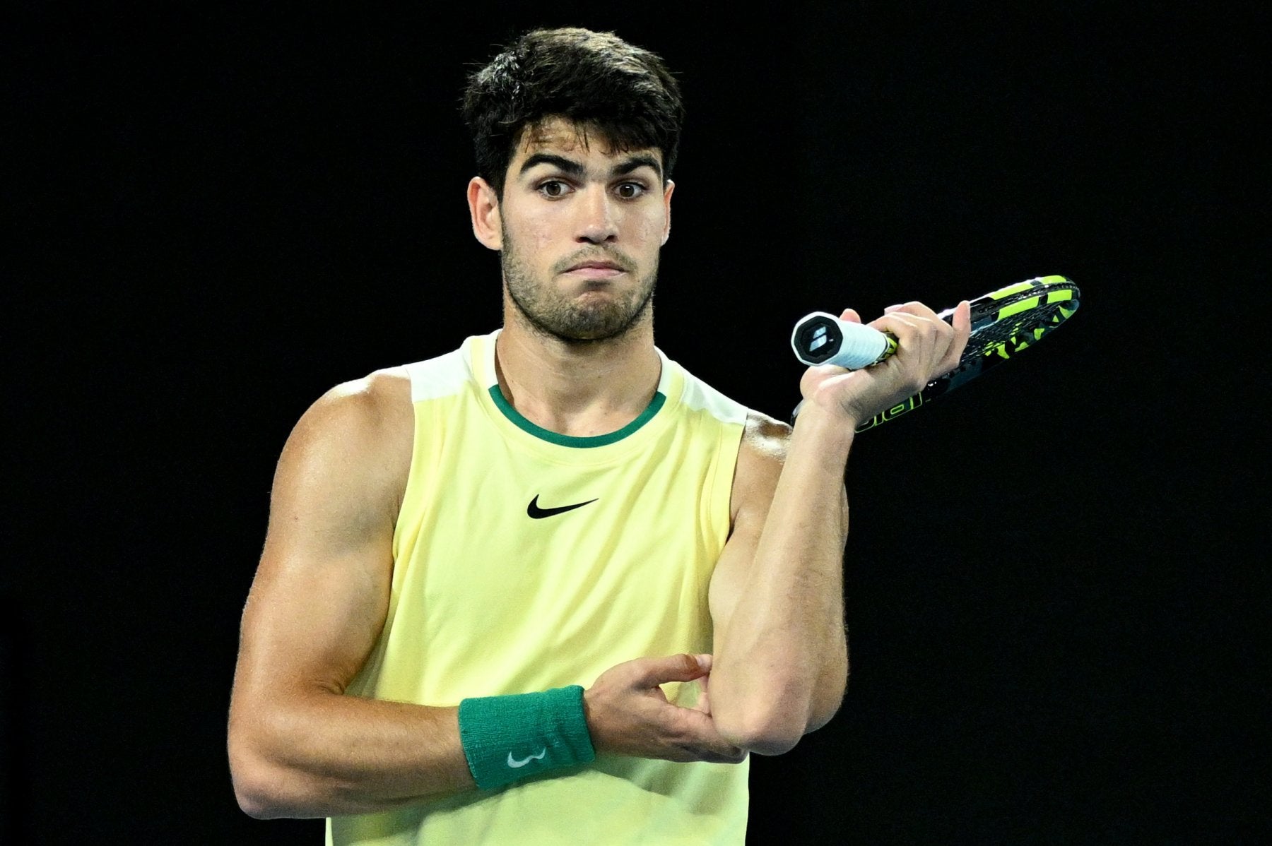 Alcaraz, en su último partido ante Zverev en Melbourne.