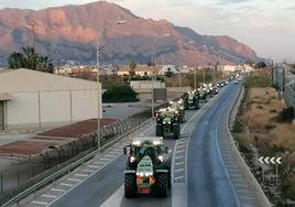 Los agricultores de la Vega Baja se suman a la protesta y llevan sus tractores al corazón de Orihuela