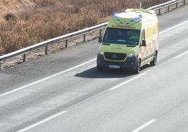 Una ambulancia transita por el Puerto de la Cadena este miércoles, tras el bloqueo de la vía por los agricultores.