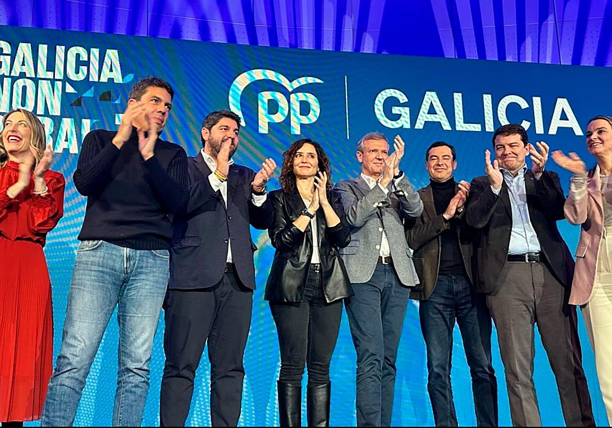 Carlos Mazón, López Miras, Díaz Ayuso, Alfonso Rueda, Juanma Moreno, Fernández Mañueco y Marga Prohens, en Galicia.