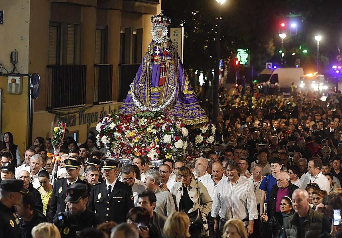 La Virgen de la Fuensanta, este jueves, en romería.