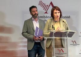 María Marín, portavoz parlamentaria de Podemos, junto al diputado Víctor Egío, este martes en la Asamblea.