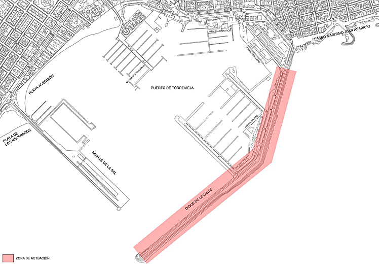 El ámbito de actuación, actualmente en licitación, prescinde de los primeros metros de paseo junto al Hombre del Mar.