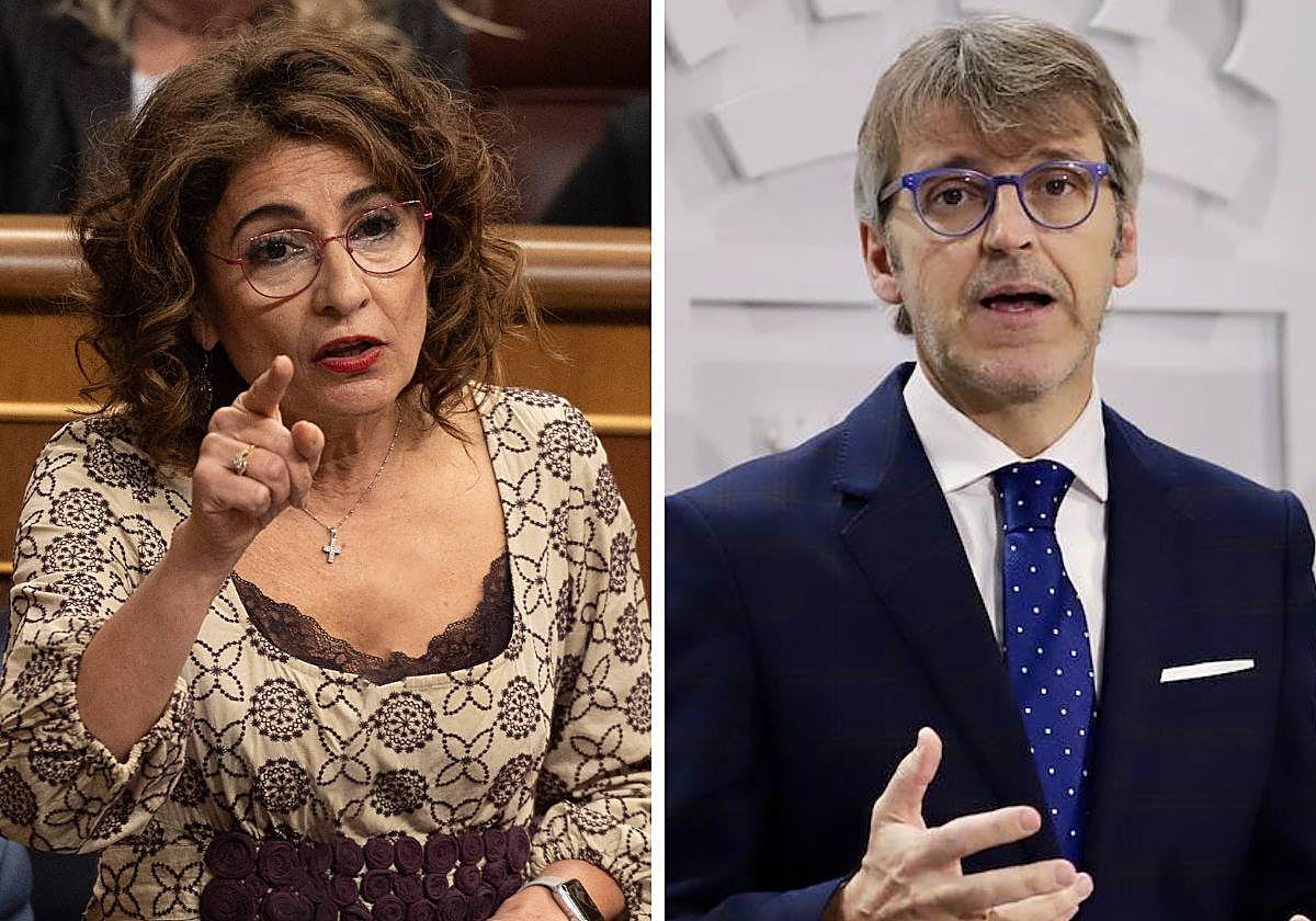 La ministra de Hacienda, María Jesús Montero, en una sesión de control al Gobierno y el consejero de Economía, Hacienda y Empresa, Luis Alberto Marín.