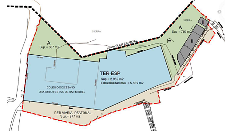Ordenamiento actual de la zona tras la reconstrucción del colegio.