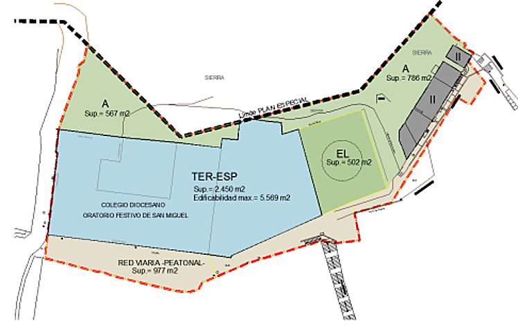 Propuesta desechada para el sacrificio de gran parte del patio para su sustitución por una zona verde.