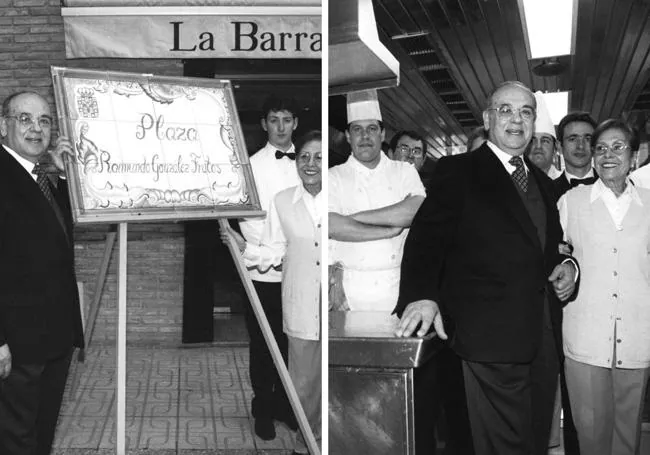 At the inauguration of the Raimundo González Frutos square.  Raimundo and his wife Encarna, with the restaurant team.