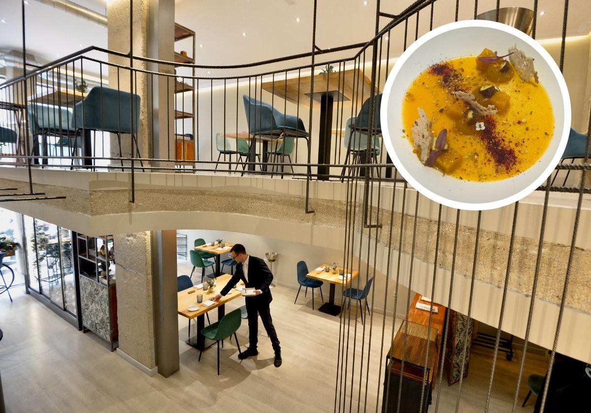 El restaurante Almo cuenta con dos plantas. En detalle, una natilla de foie y calabaza.