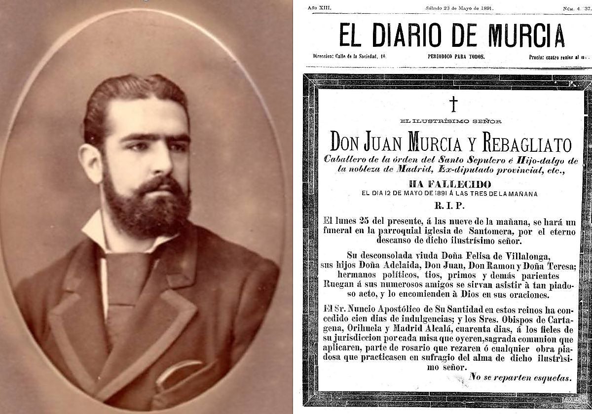 I: Retrato de Juan Murcia, el jardinero de las rosas verdes. D: El 'Diario' publicó una gran esquela de Juan Murcia.