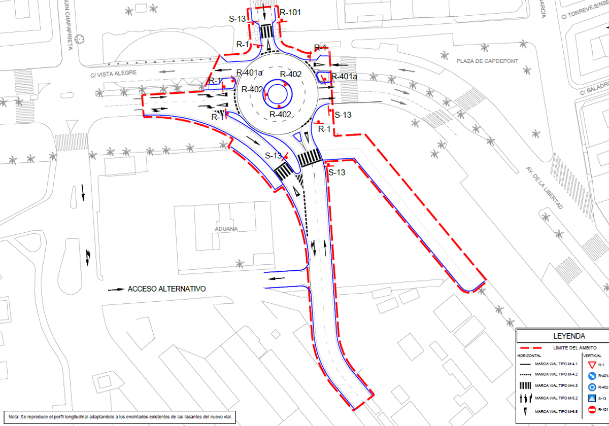 Plano de la nueva rotonda de acceso al puerto frente a la plaza Waldo Calero.