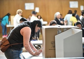 Una ciudadana ecuatoriana vota, ayer, en el Víctor Villegas.