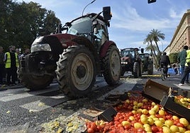 Protesta de agricultores ante la Delegación del Gobierno, el pasado 21 de febrero.
