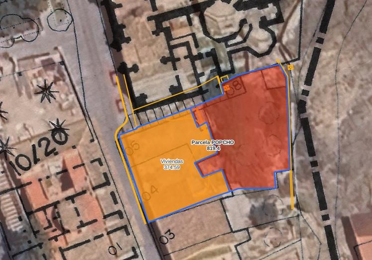 Mapa con el lugar donde se ubica la parcela junto a la iglesia.