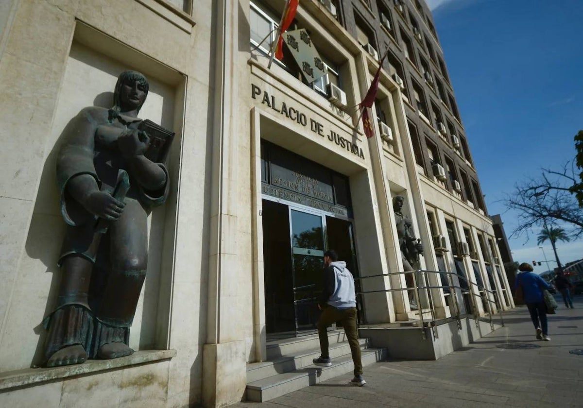 Un joven accede al Palacio de Justicia de Murcia, sede de la Audiencia.