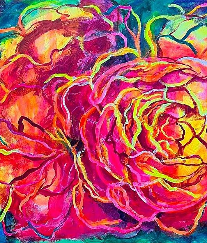 Imagen secundaria 2 - Manuel Herrera y Francisca Muñoz en su taller. Obras de 'Flores y feria'.