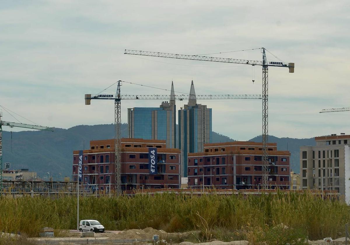 Edificios en construcción ubicados en la pedanía de Zarandona, una de las zonas de mayor expansión de la ciudad de Murcia.